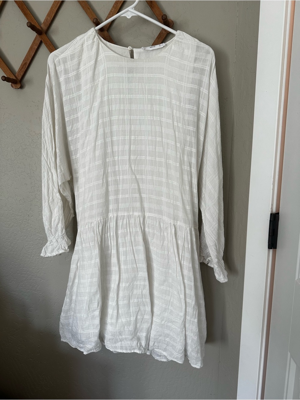 Lightweight Ivory Midi Tunic Dress with Subtle Check Texture